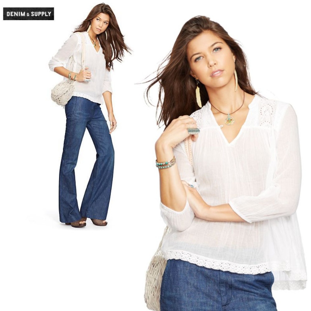 RL Denim & Supply Josie Lace Inset Blouse